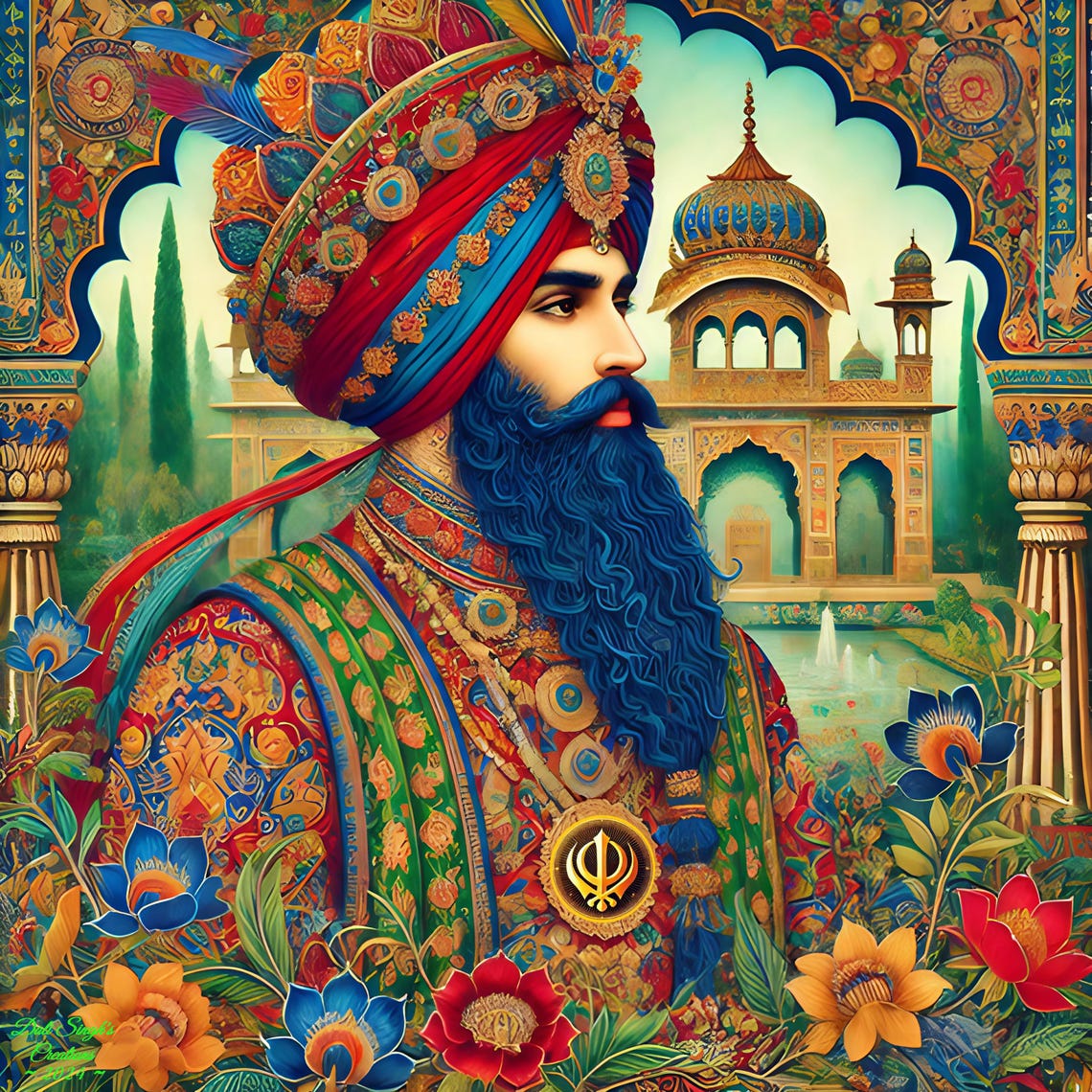 Sikh Warrior with Sapphire Beard and Jeweled Turban at Palace Poster