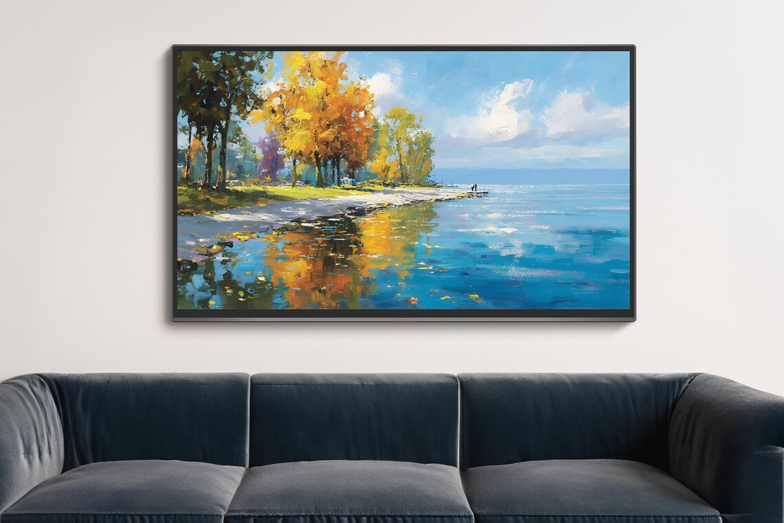 Autumn Lake Landscape Painting For Samsung Frame Tv
