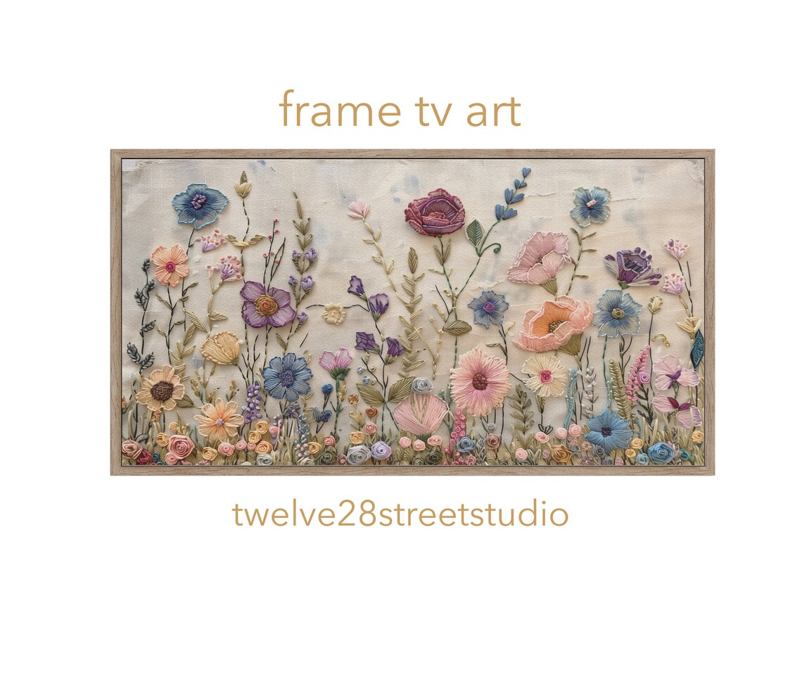 Embroidered Flowers Spring Art Print, Mother's Day