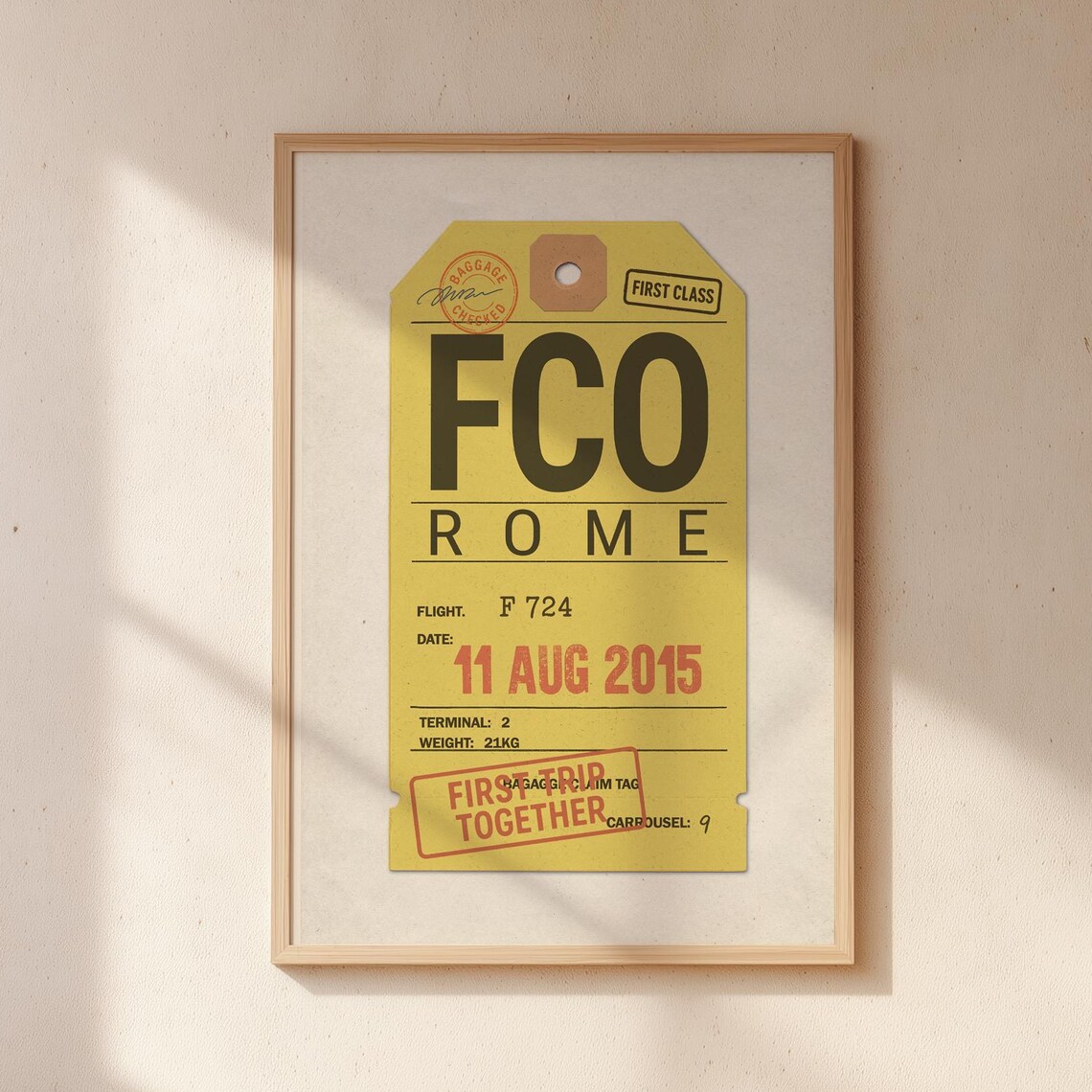 Rome First Trip Together Vintage Baggage Tag Poster FCO Airport Code Art