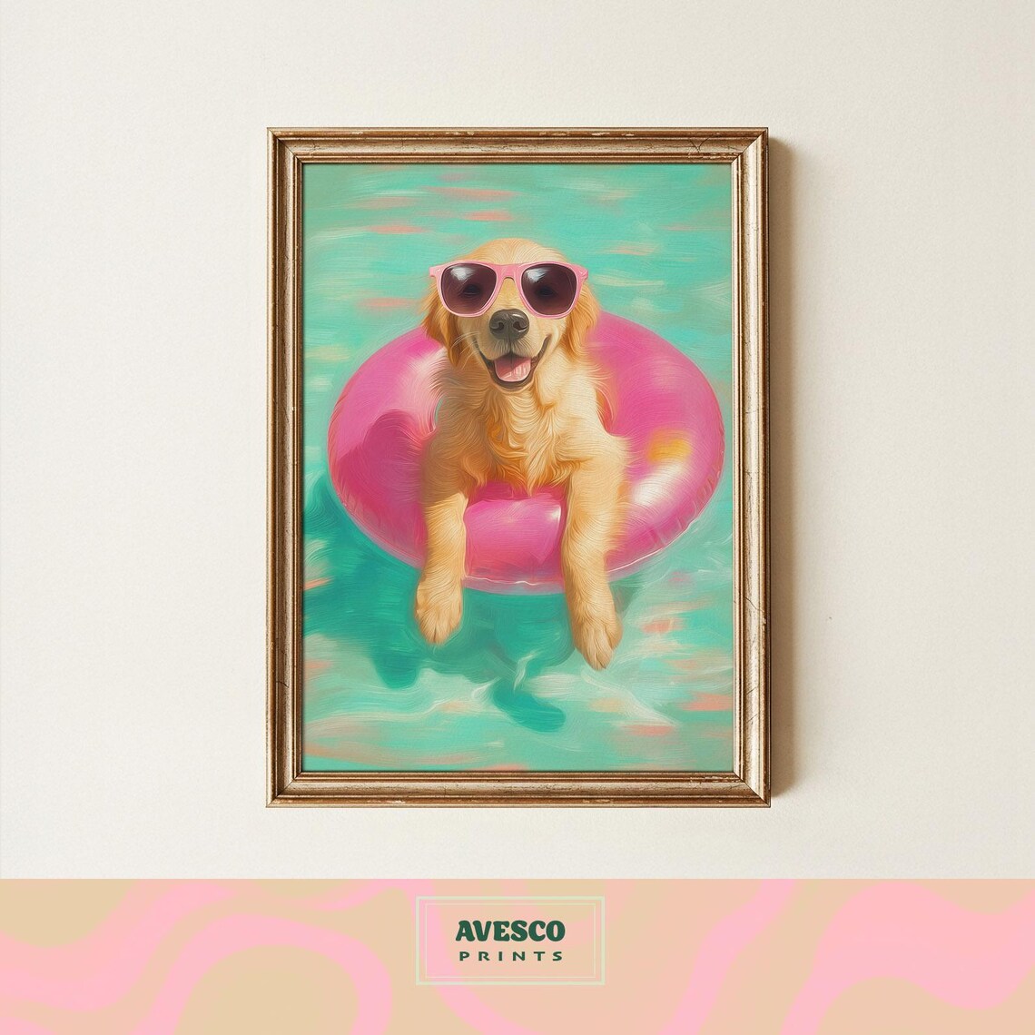 Golden Retriever in Rubber Ring Art Print