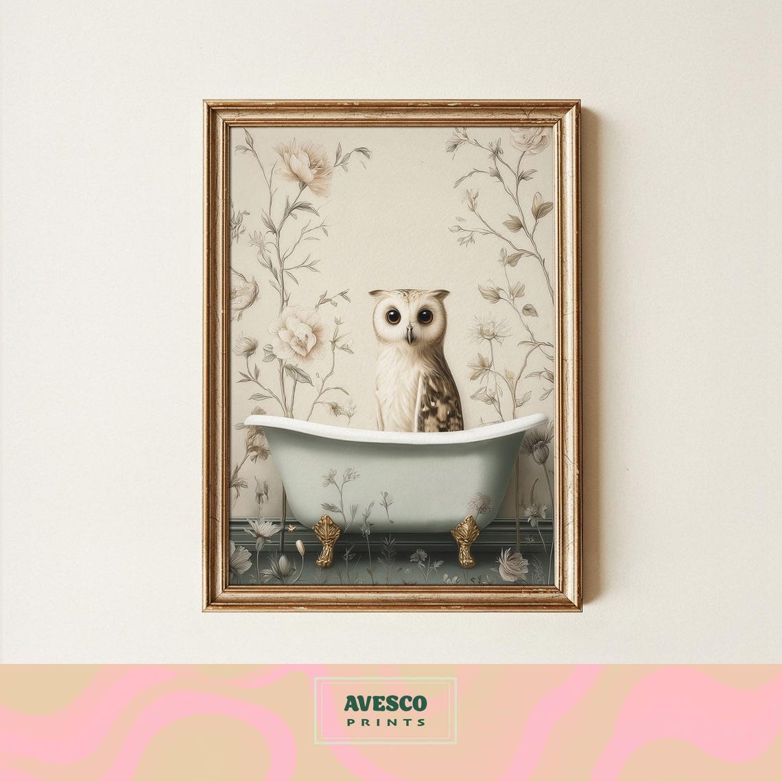 Owl In Bathtub Print Funny Bathroom Wall Decor Gift For Lovers
