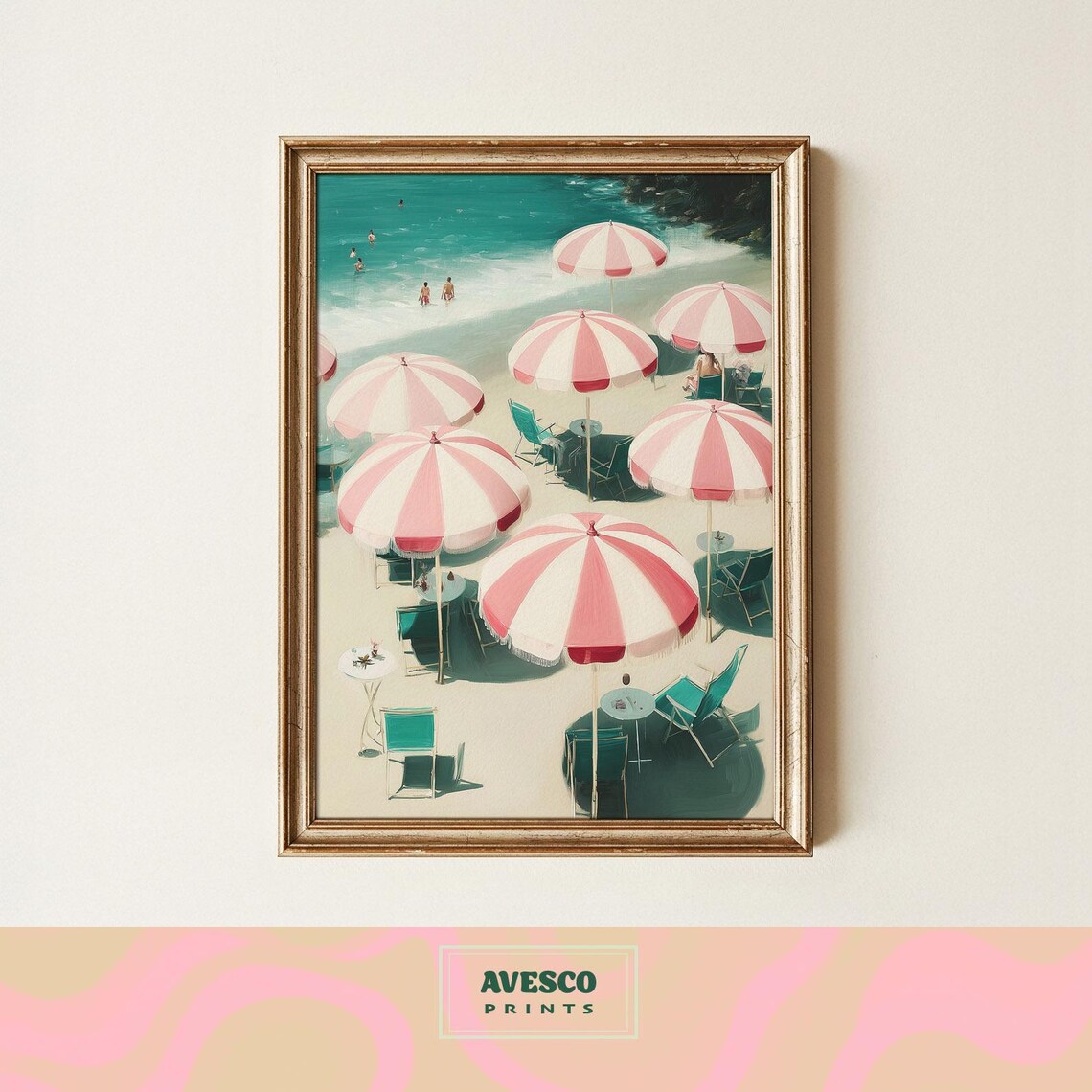 Vintage Beach Poster Print, Coastal Italian Art