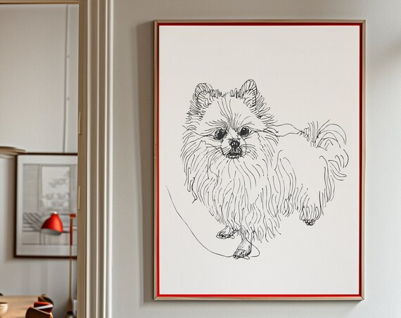 Pomeranian Wall Art Print Minimalist Line Drawing Poster Ugly Bad Cute Pet Portrait Mid Century Modern Dcor Gift Dog Mom Owner