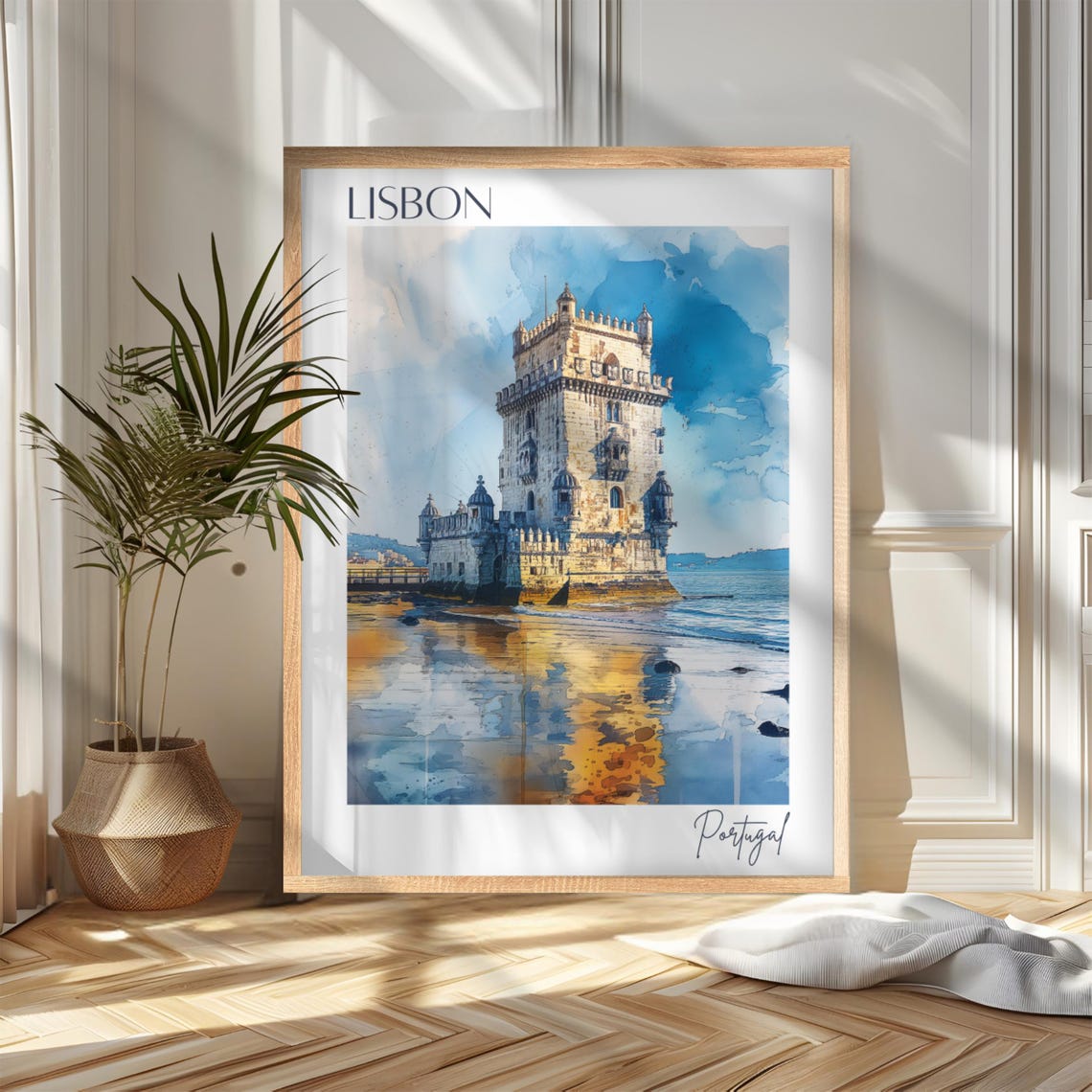 Lisbon Belem Tower Watercolor Riverside Portugal Travel Poster