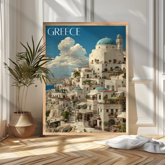 Greece Travel Poster Print Santorini Wall Art Wanderlust Home And Office Decor Gift For Travelers