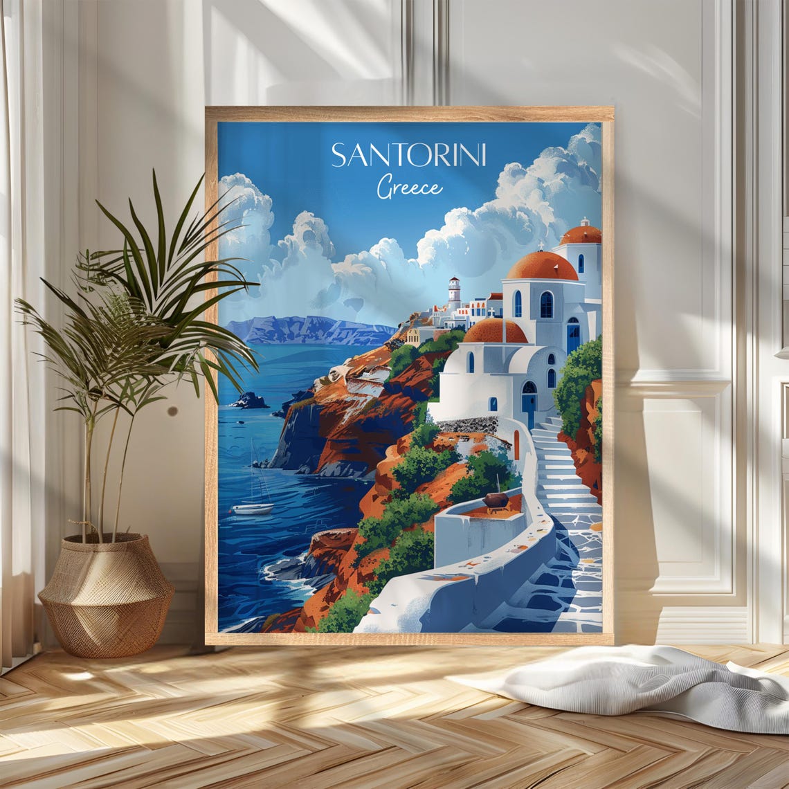 Santorini Greece Cliffside Villages Blue Domes and Aegean Sea Poster