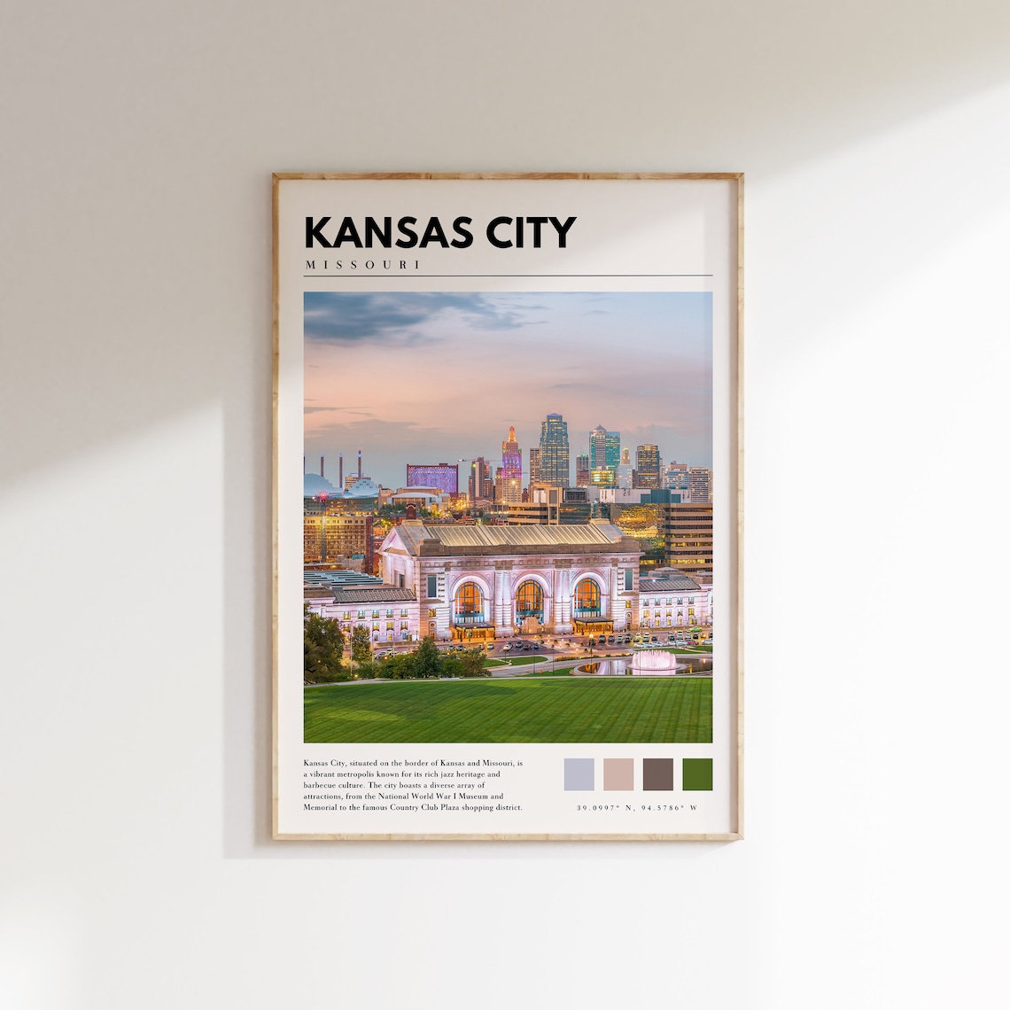 Kansas City Missouri Union Station Sunset City Skyline Travel Poster