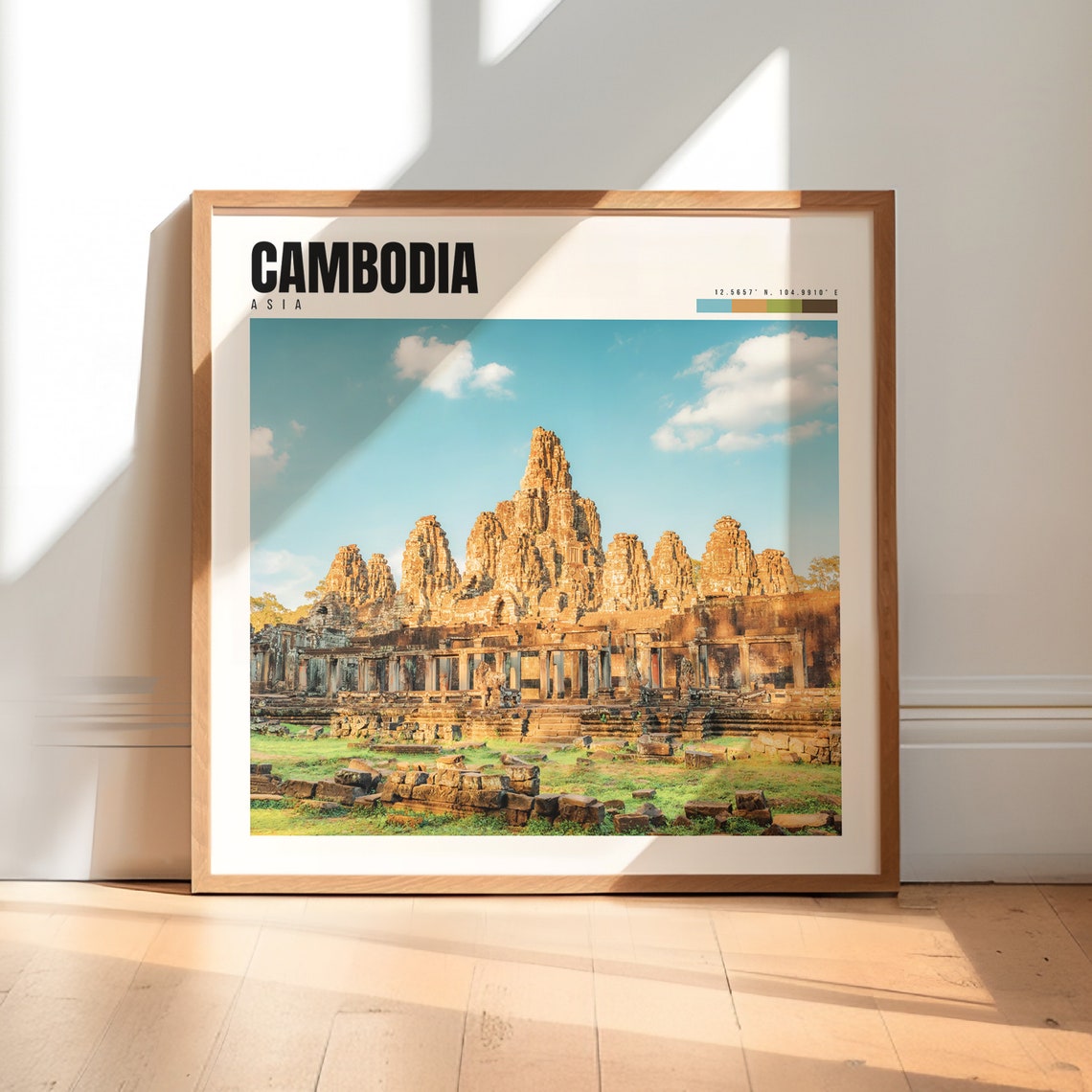 Cambodia Asia Bayon Temple Angkor Thom Golden Hour Stone Faces Poster