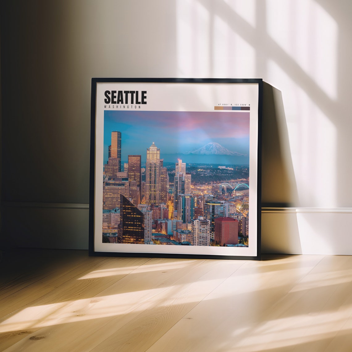 Seattle Washington Skyline Mount Rainier Dusk Purple Sky Poster - Image 3