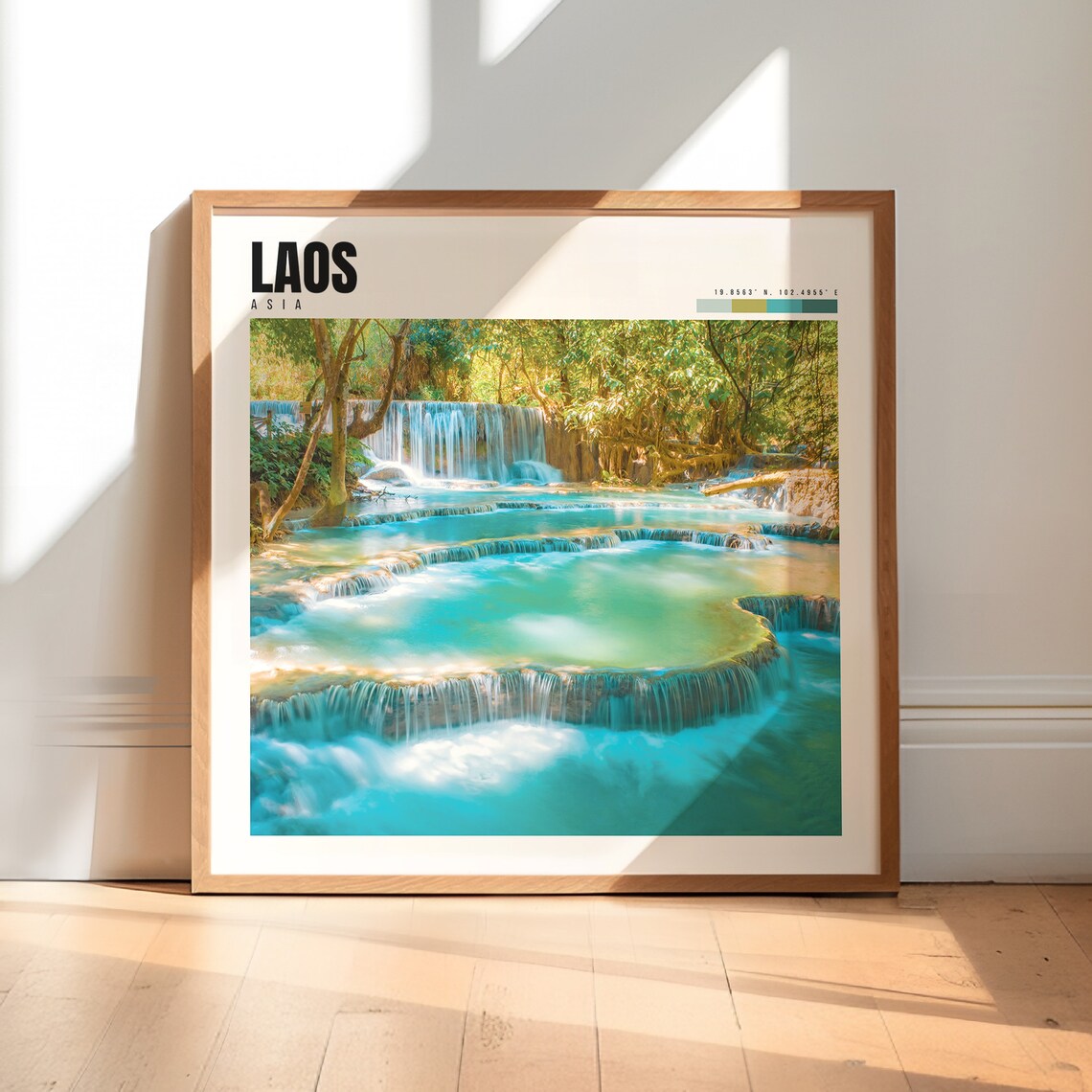 Laos Tiered Jungle Waterfalls with Turquoise Pools Scene Poster