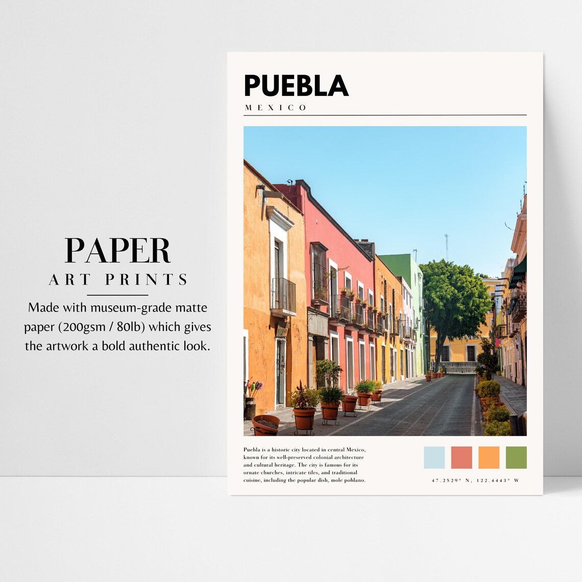 Puebla Mexico Colorful Colonial Street Pastel Buildings Travel Poster - Image 3