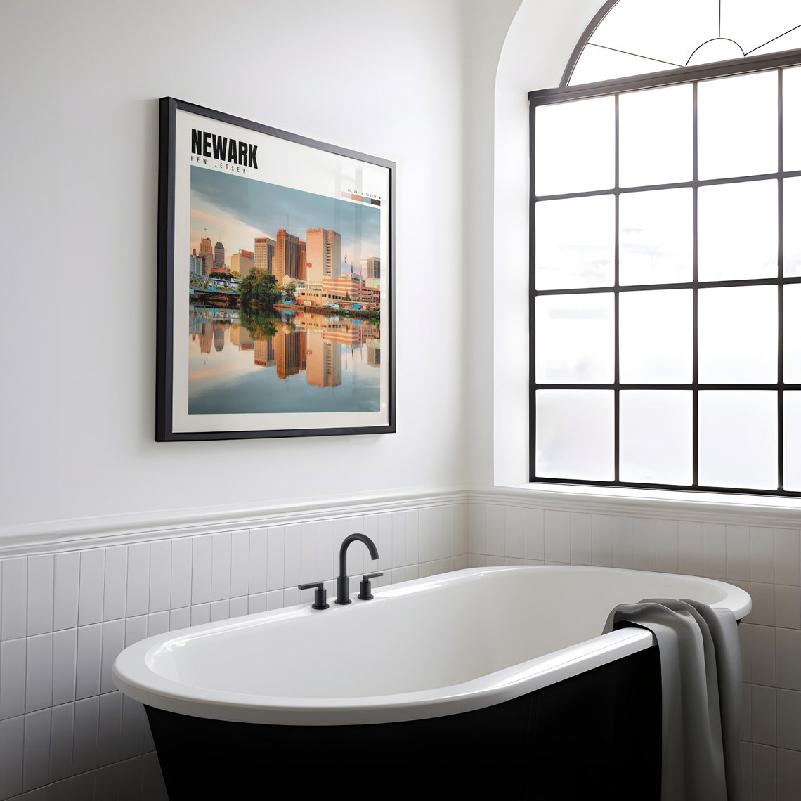 Newark New Jersey Downtown Skyline River Reflection Sunset View Poster - Image 4