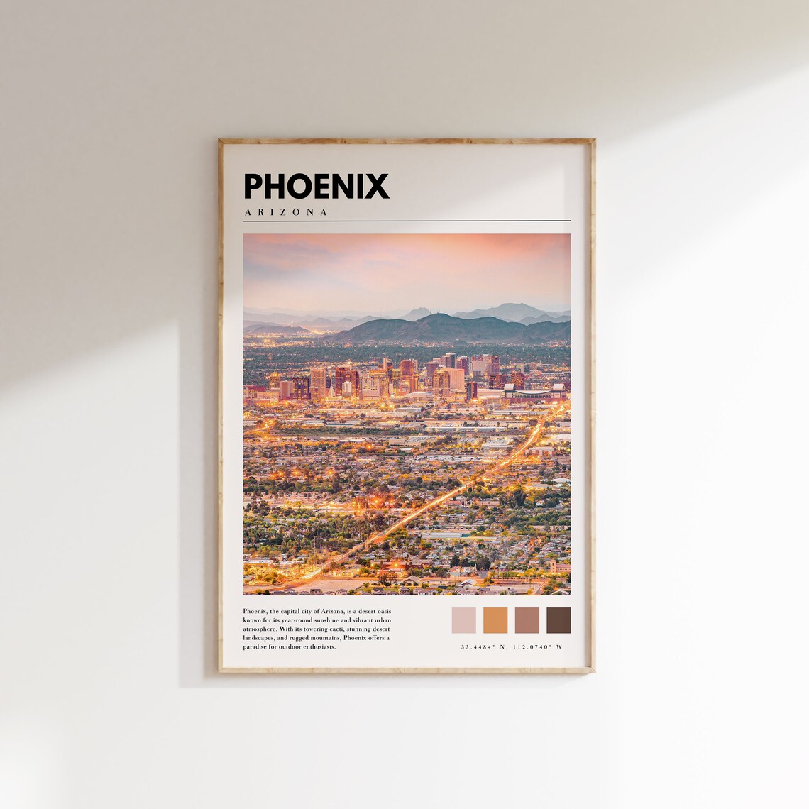 Phoenix Arizona Downtown City Poster, Travel Art Print