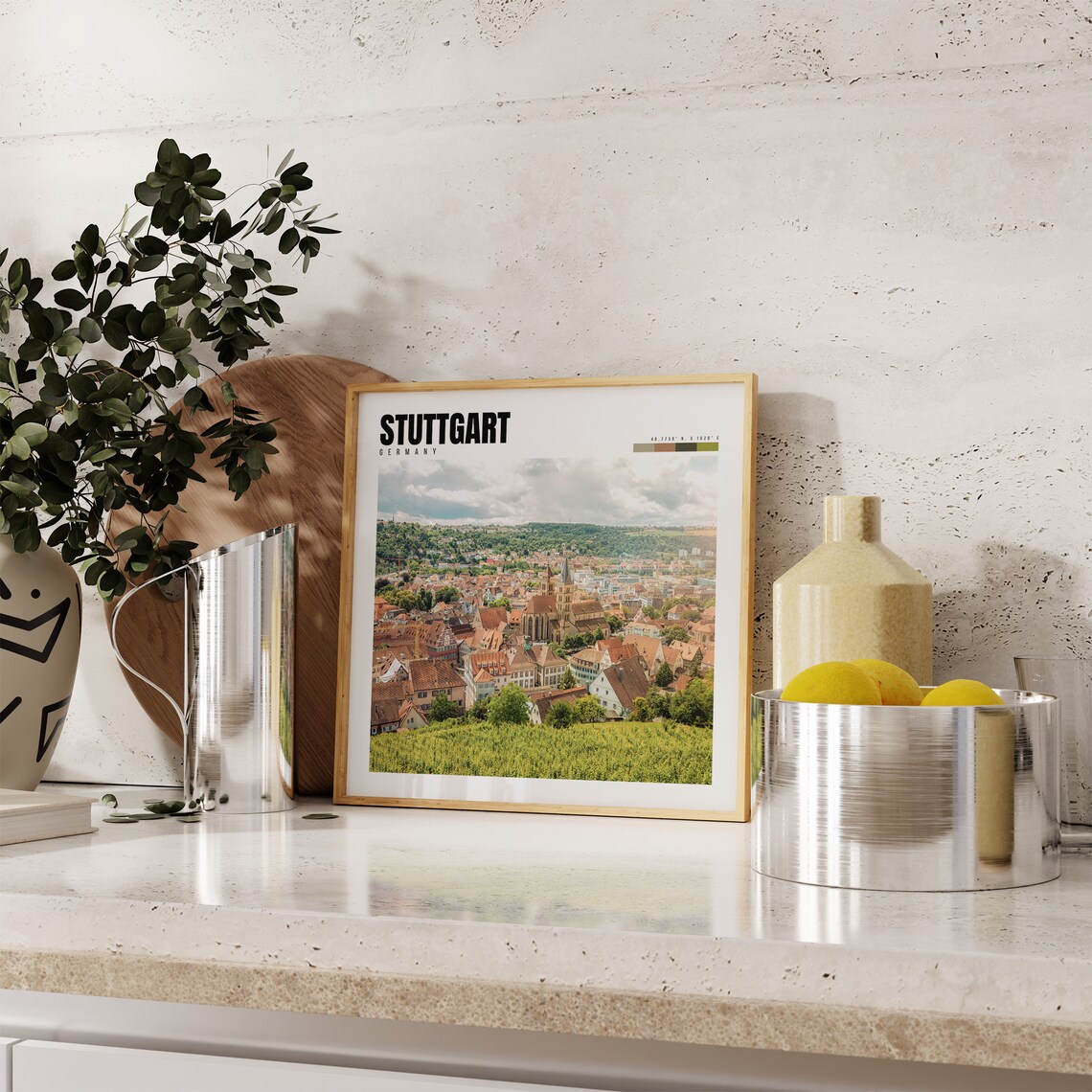 Stuttgart Germany Old Town Vineyards Panorama Hills Church View Poster - Image 4