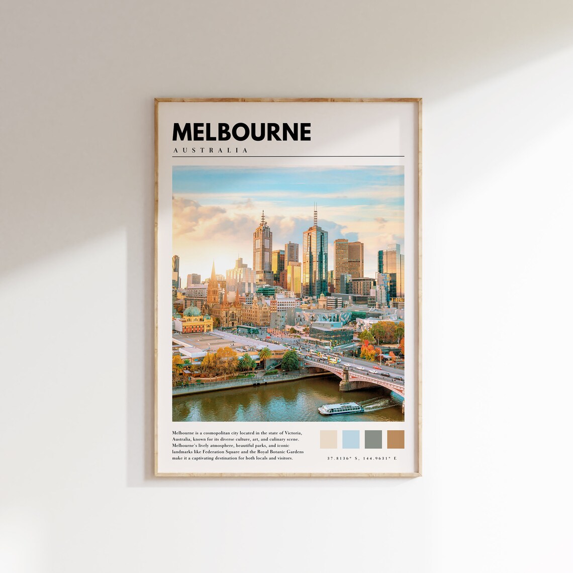 Melbourne Australia Yarra River City Skyline Golden Hour Travel Poster