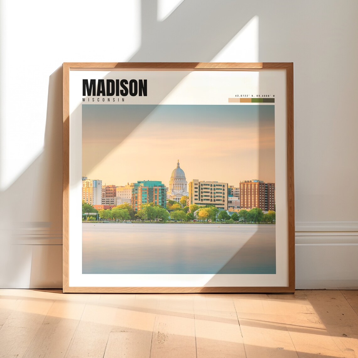 Madison Wisconsin Capitol Dome Sunset Lake Skyline Golden View Poster