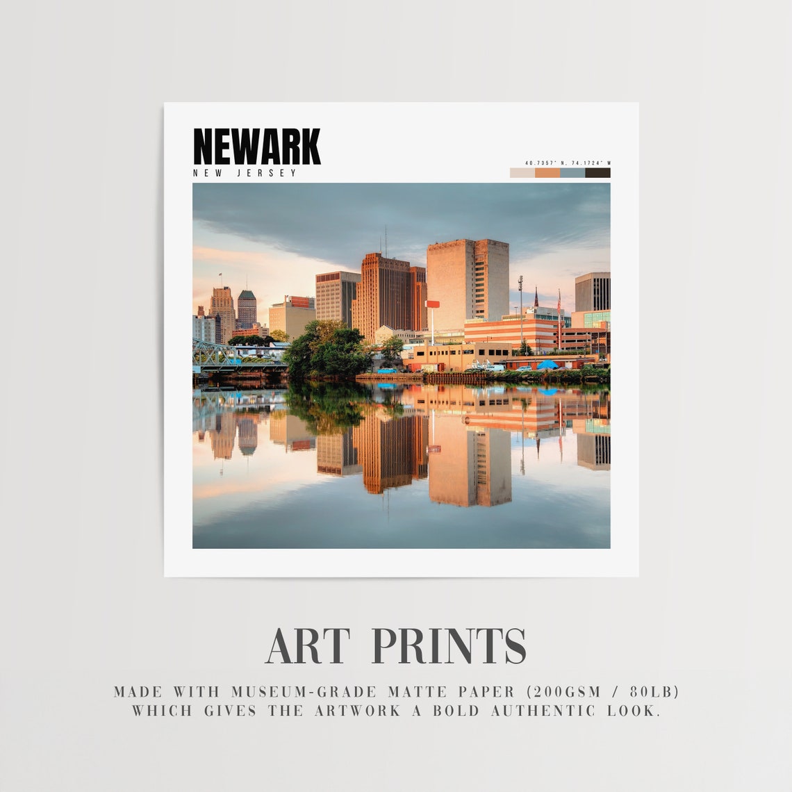 Newark New Jersey Downtown Skyline River Reflection Sunset View Poster - Image 2
