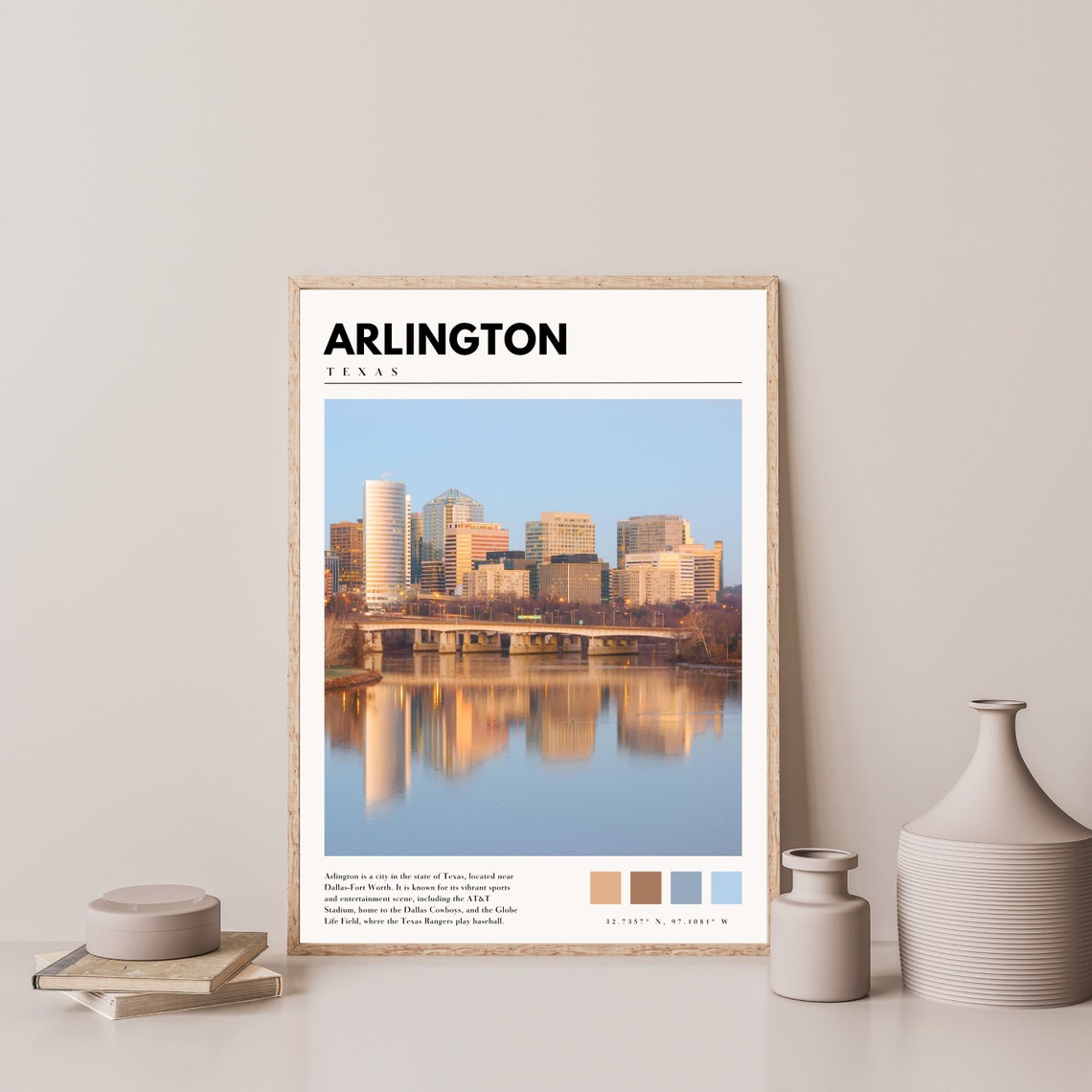 Arlington Texas Downtown Skyline River Reflection View Poster - Image 4