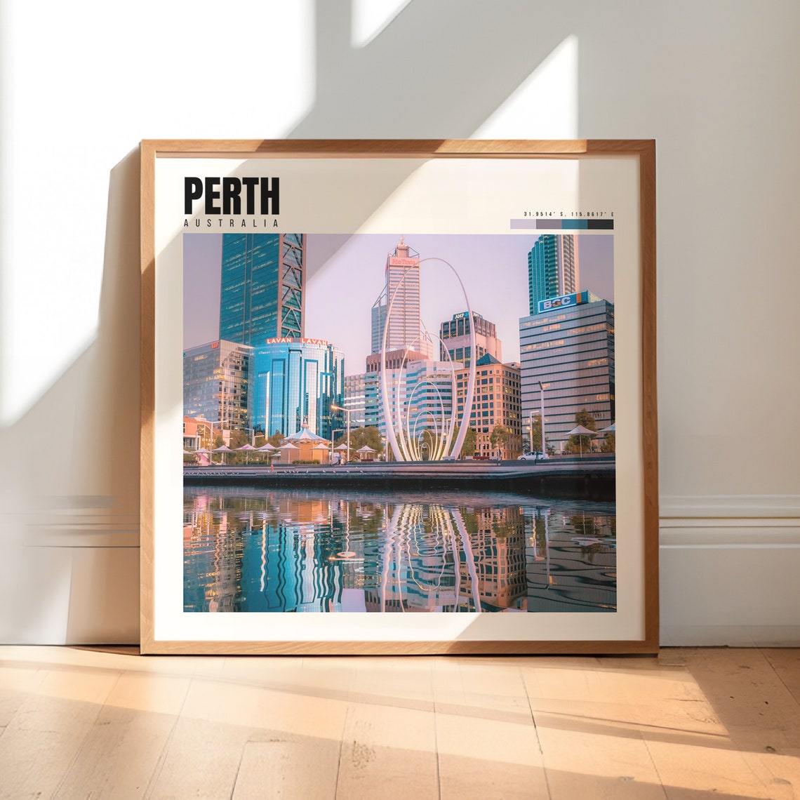 Perth Poster with Elizabeth Quay Skyline and River Reflection View