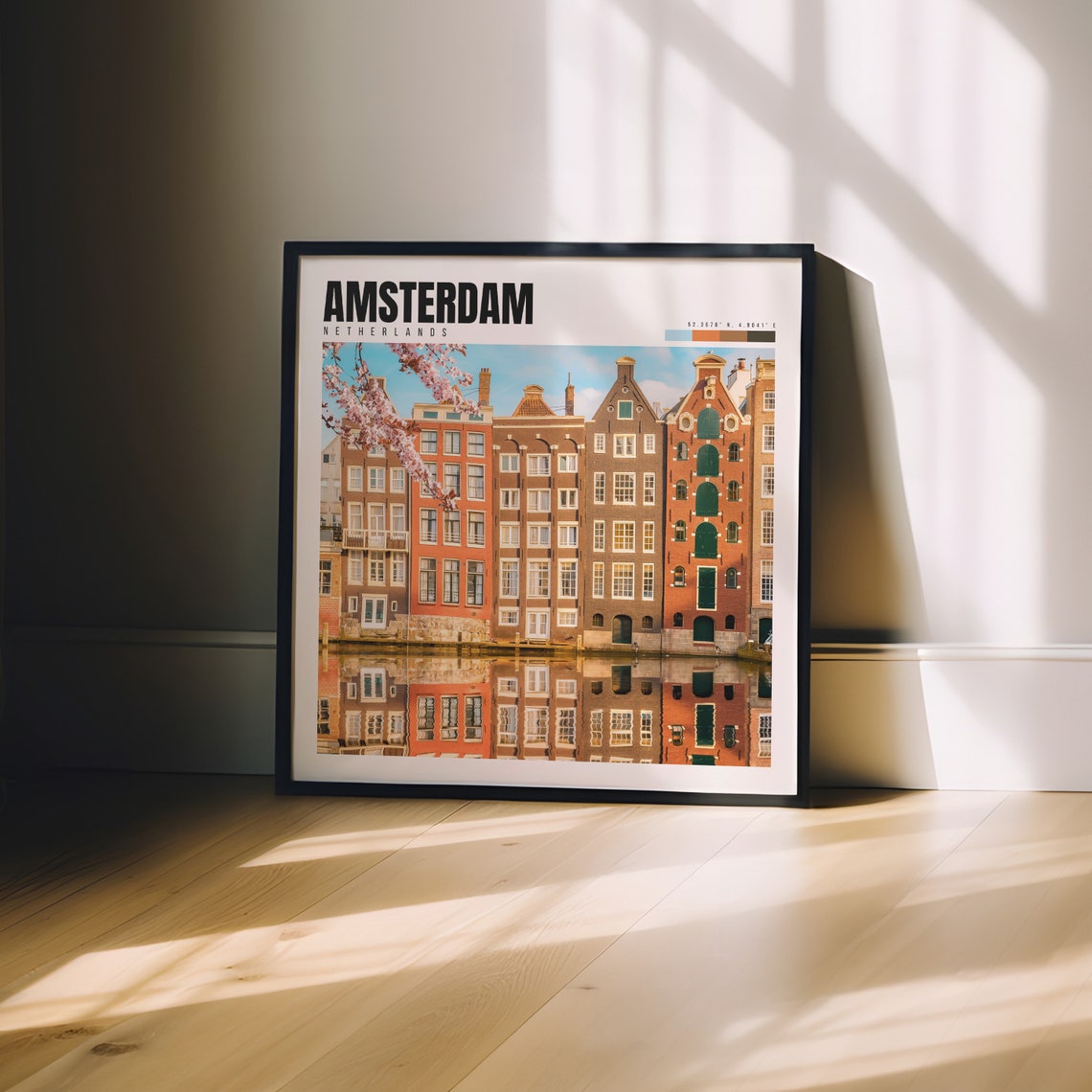 Amsterdam Canal Houses Blossom Reflection Netherlands Travel Poster - Image 3
