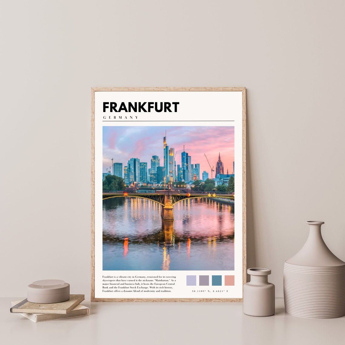 Frankfurt Germany Main River Skyline Sunset Reflection Travel Poster - Image 3