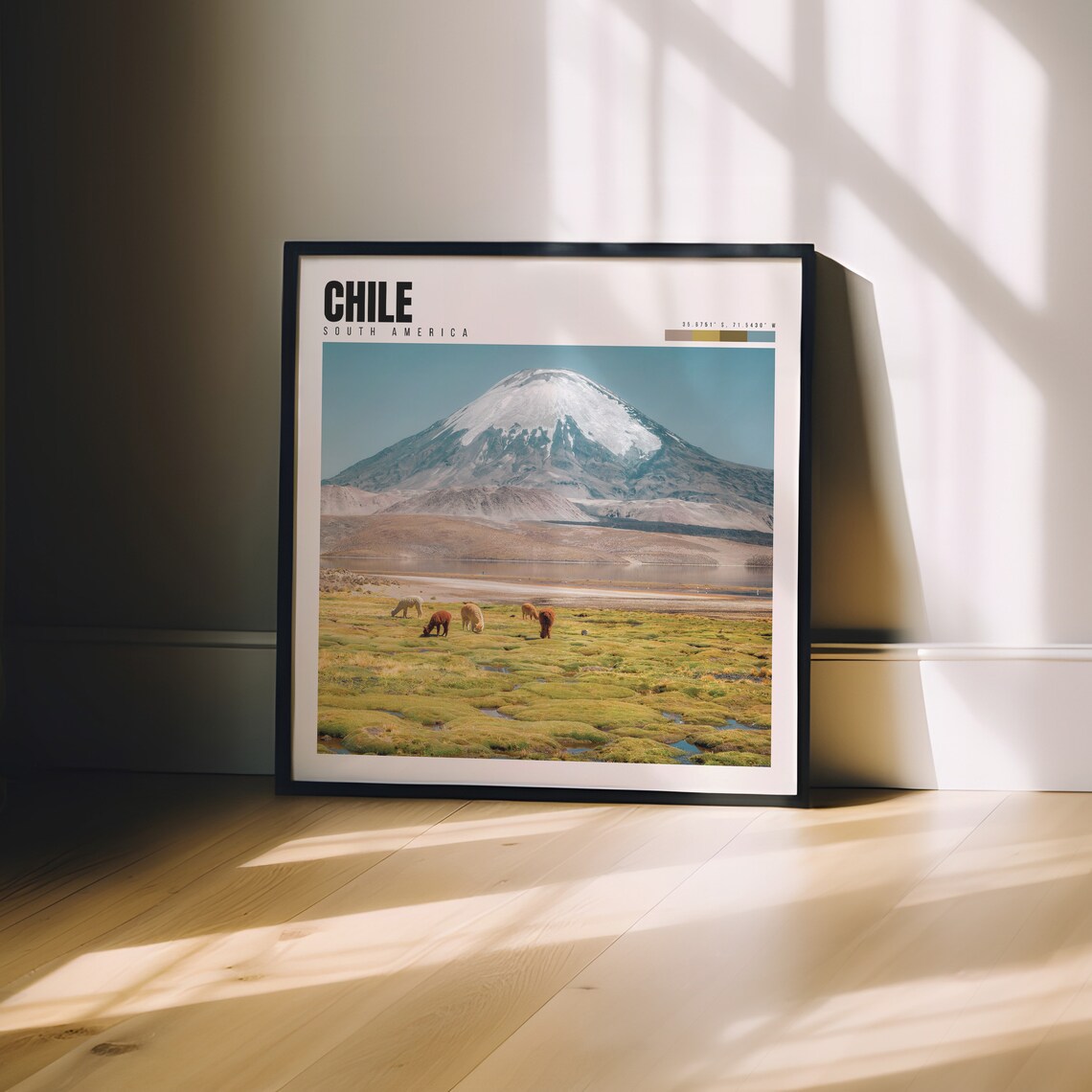 Chile Altiplano Snow Capped Volcano Vicunas Grazing Travel Poster - Image 3