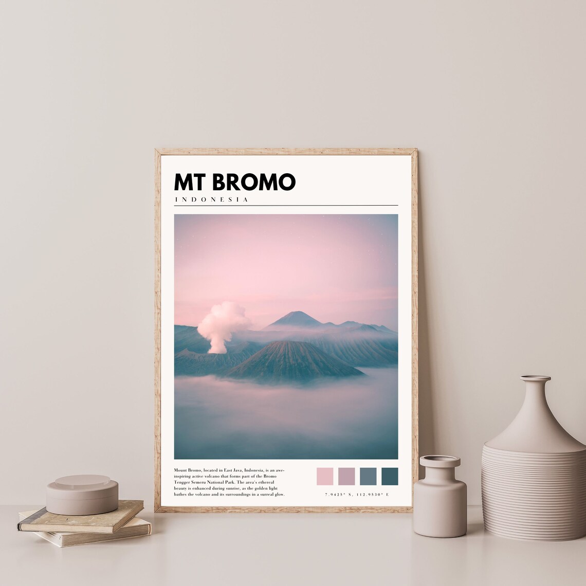 Mount Bromo Indonesia Volcano Sunrise Mist Pink Sky Landscape Poster - Image 4
