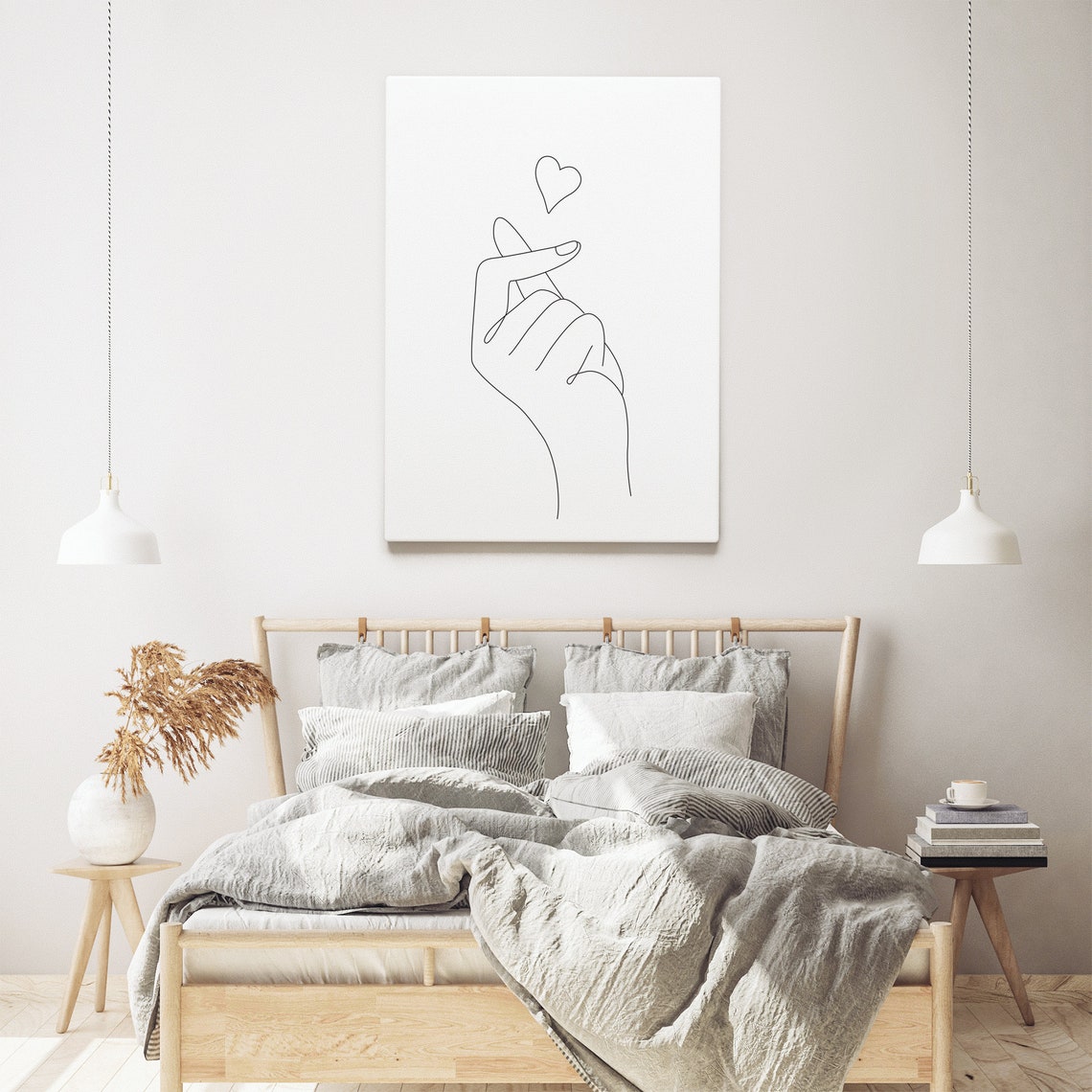 Korean Finger Heart Art Print Line Art Poster Line Art Minimal Finger Heart Art Poster Black White Art Line Art Prints - Image 2