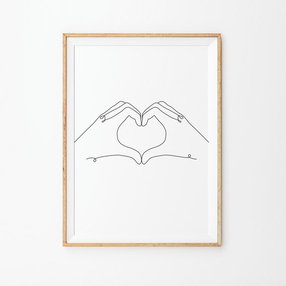 Love Mark Hands Print Line Art Poster Line Art Minimal Love Mark Hands Art Black White Art Line Print Sketch Hand Drawing