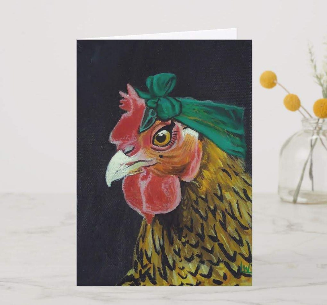 Rockabilly Chicken with Green Headscarf Greeting Card Poster