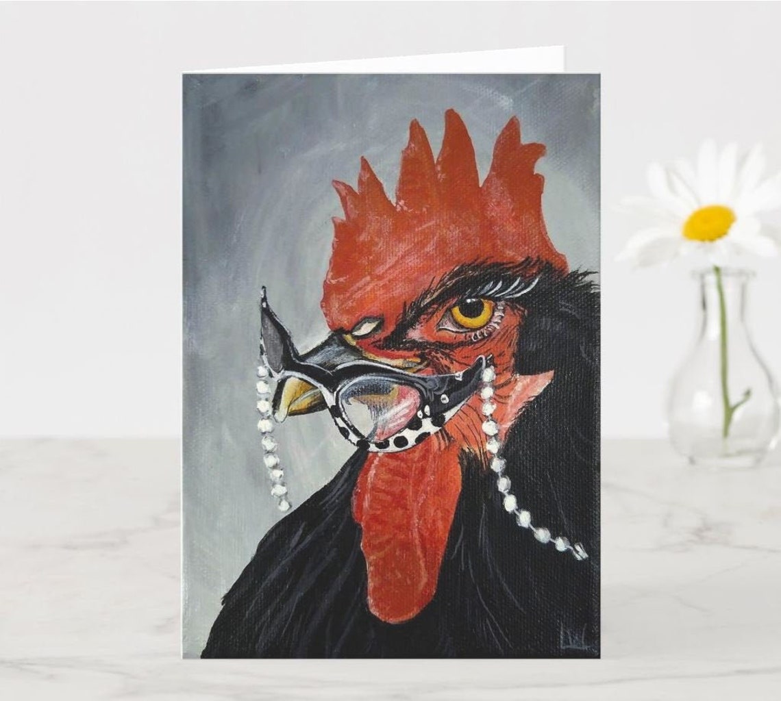 Rockabilly Chicken in Sunglasses Pearls Funny Bird Art Poster