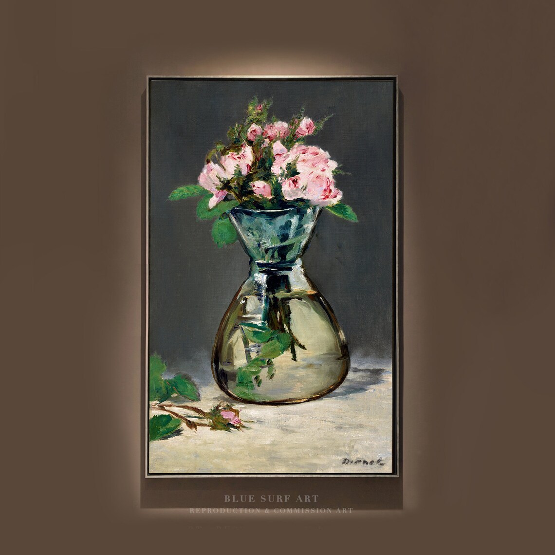Edouard Manet Pink Roses in Glass Vase Floral Still Life Poster