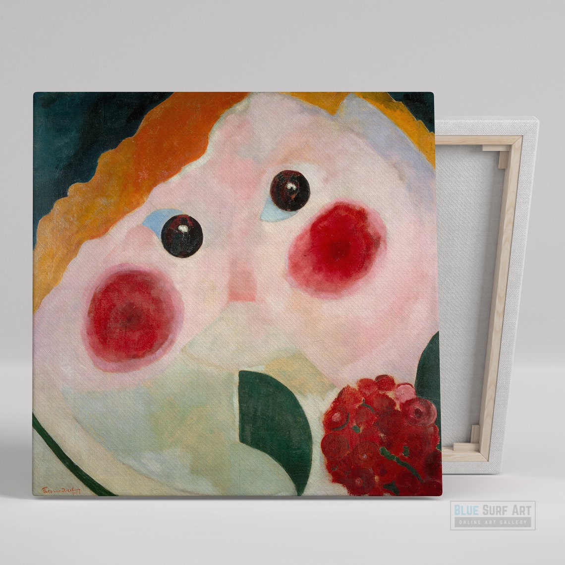 White Cow Face Red Spots Folk Style Naive Animal Portrait Poster