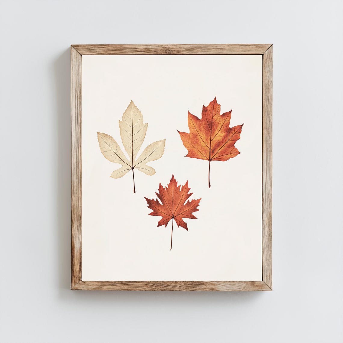 Pressed Fall Leaves Botanical Minimalist Cream Autumn Decor Poster