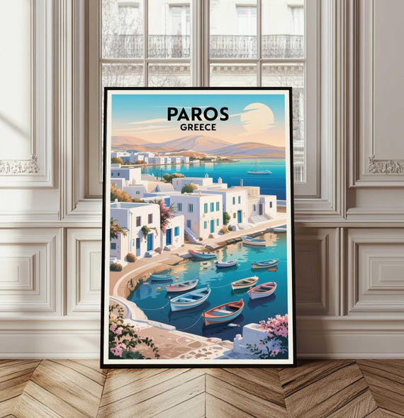 Paros Poster Travel Greece Print Wall Art City Gift Illustration Home Decor