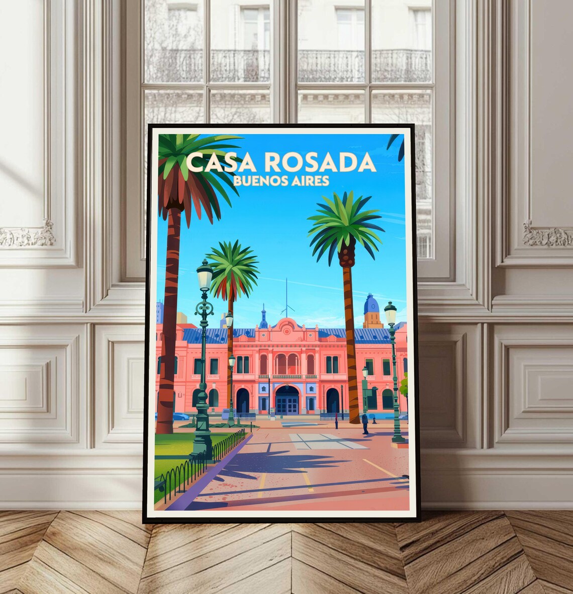 Casa Rosada Buenos Aires Vintage Travel Poster Pink Palace Art