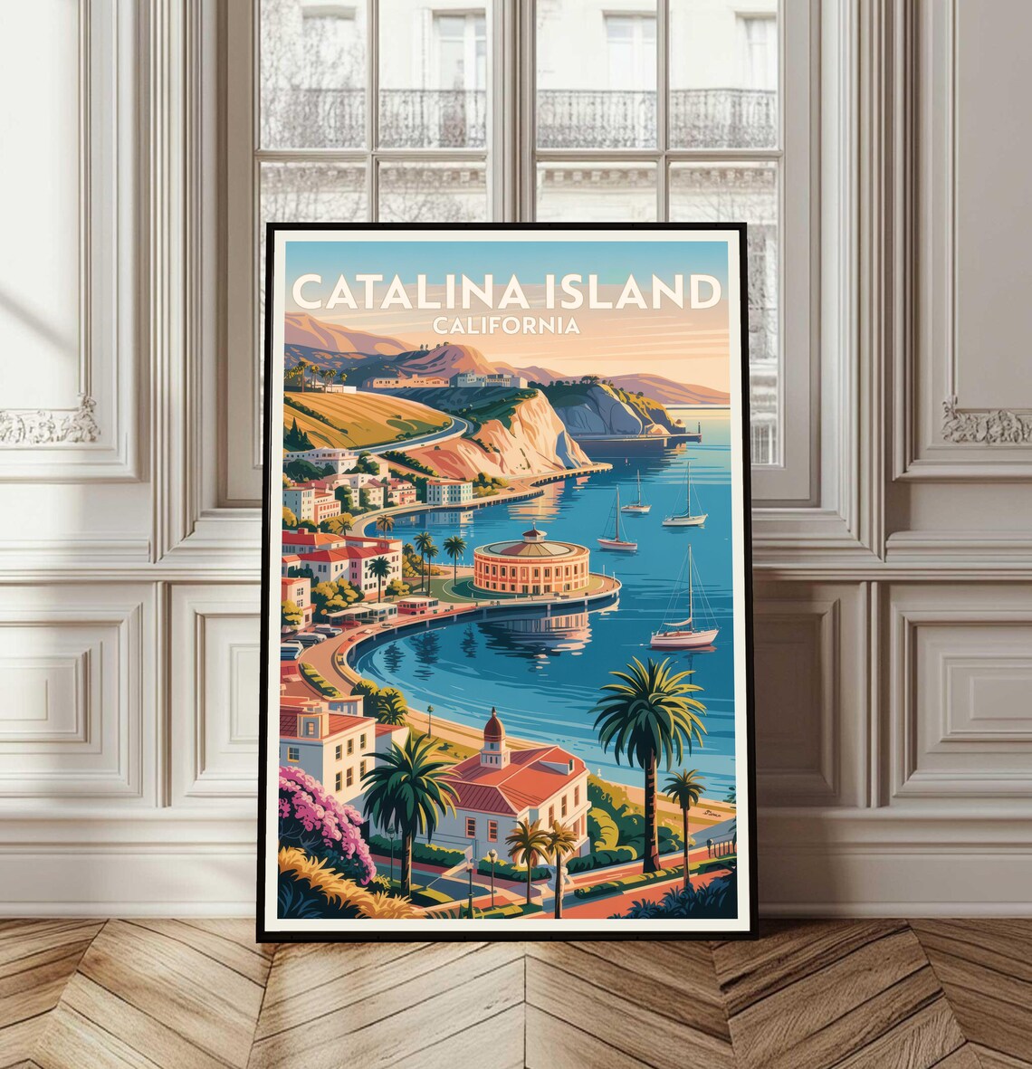Catalina Island California Harbor Casino Vintage Travel Poster