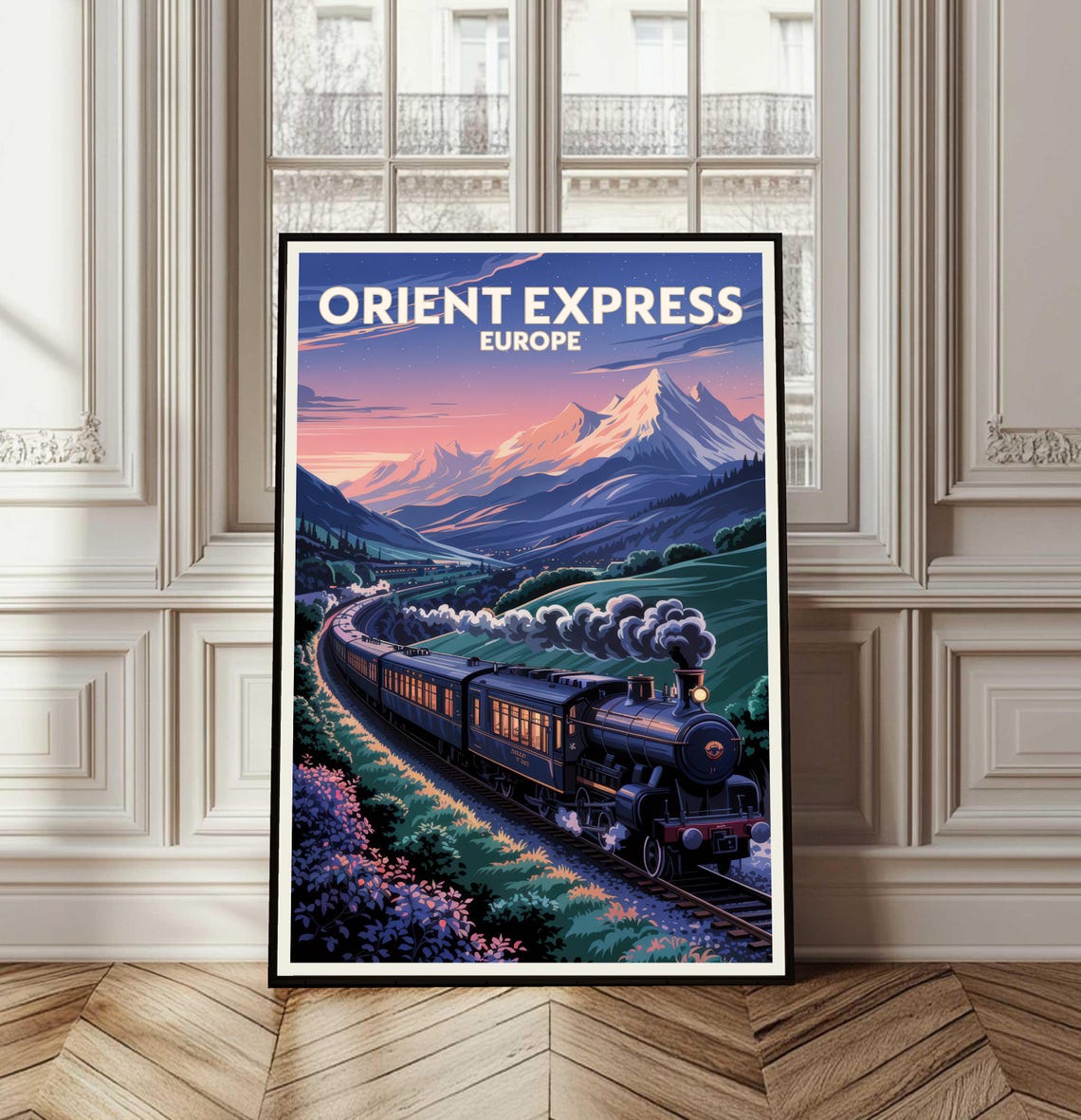Orient Express Steam Train In Alpine Mountains Dusk Travel Poster