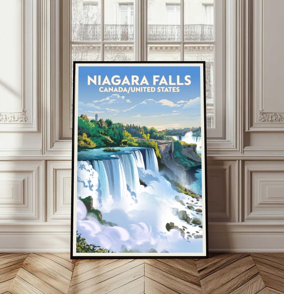 Niagara Falls Poster United State Travel Print Canada Gift Wall Art Illustration Nature