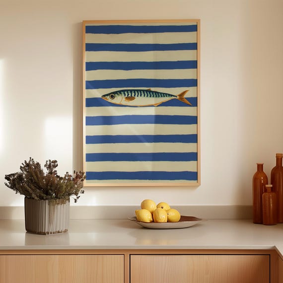 Sardine Print, Coastal Nautical Illustration