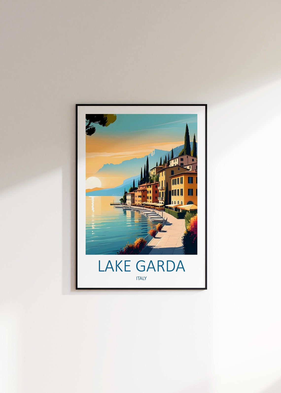 Lake Garda Italy Lakeside Village Promenade At Golden Sunset Poster - Image 3
