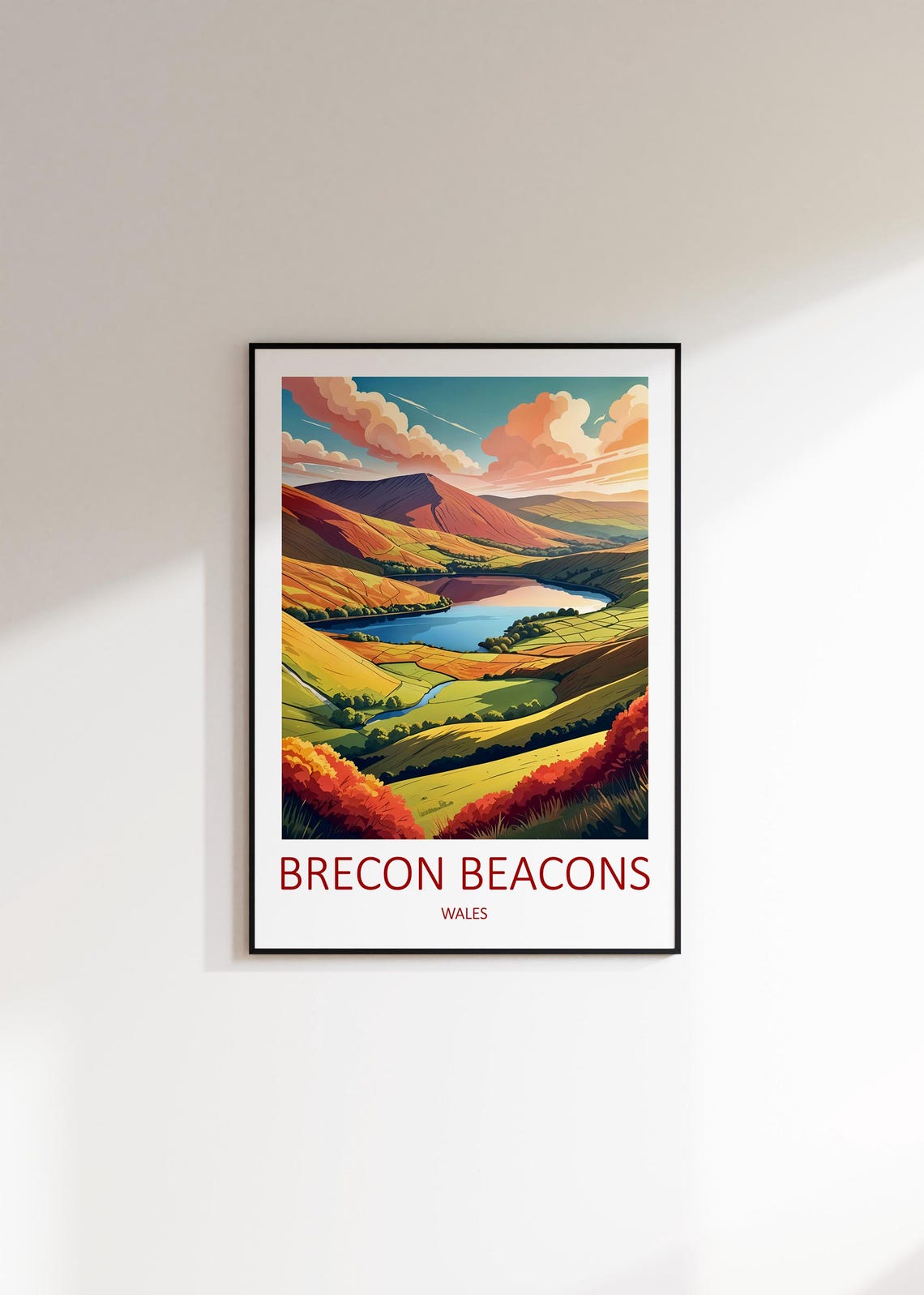 Brecon Beacons Wales Mountain Lake in a Golden Autumn Valley Poster - Image 3