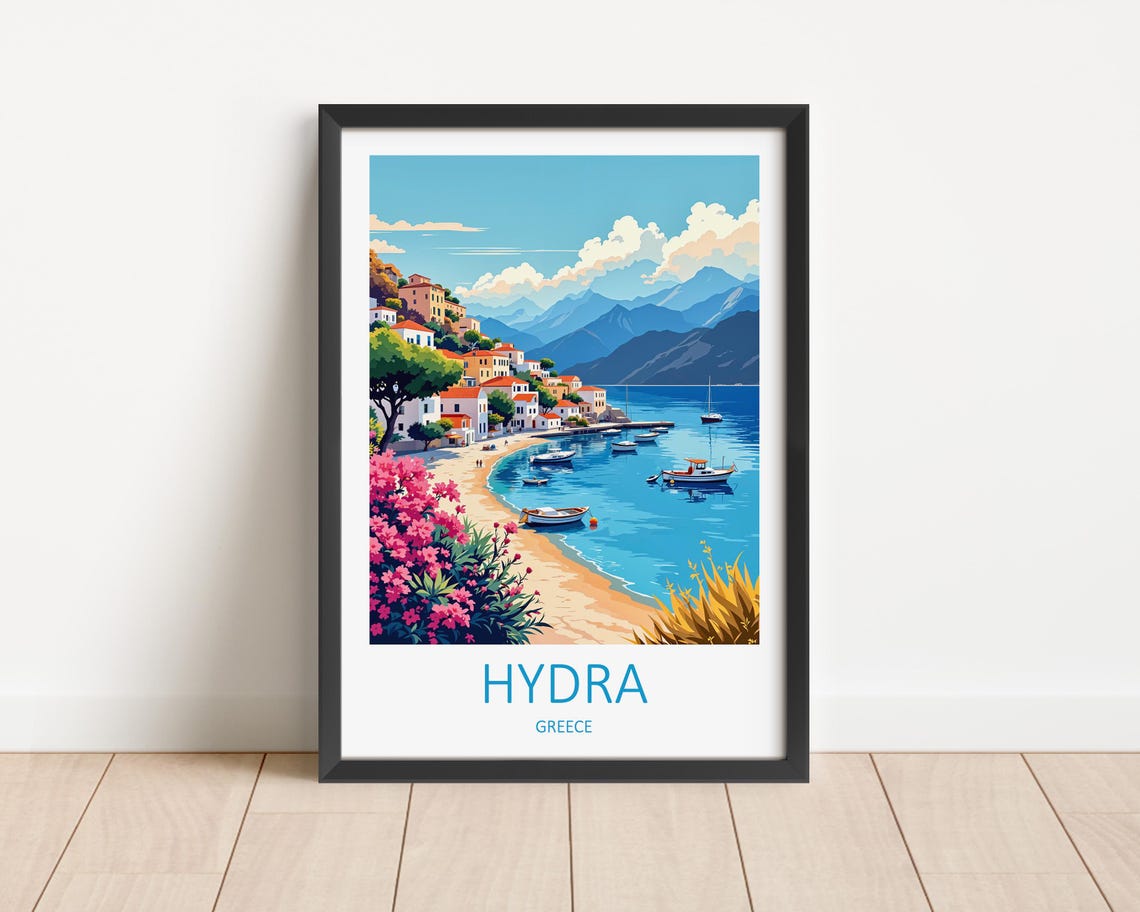 Hydra Greece Colorful Waterfront Houses and Fishing Boats Poster