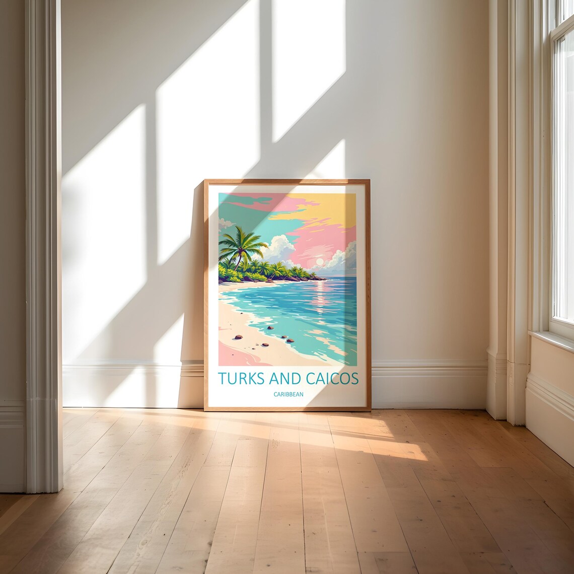 Turks And Caicos Islands Travel Print Wall Art Caribbean Honeymoon Gifts Turks And Caicos Poster Travel Tropical Wall Art Lover Pink Wall - Image 5