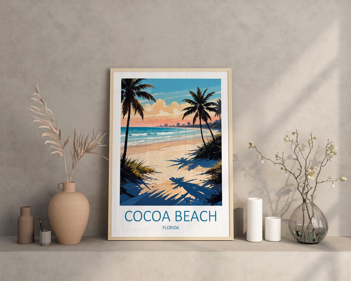 Cocoa Beach Florida Palm Tree Beach Sunset Surf Paradise Poster - Image 3