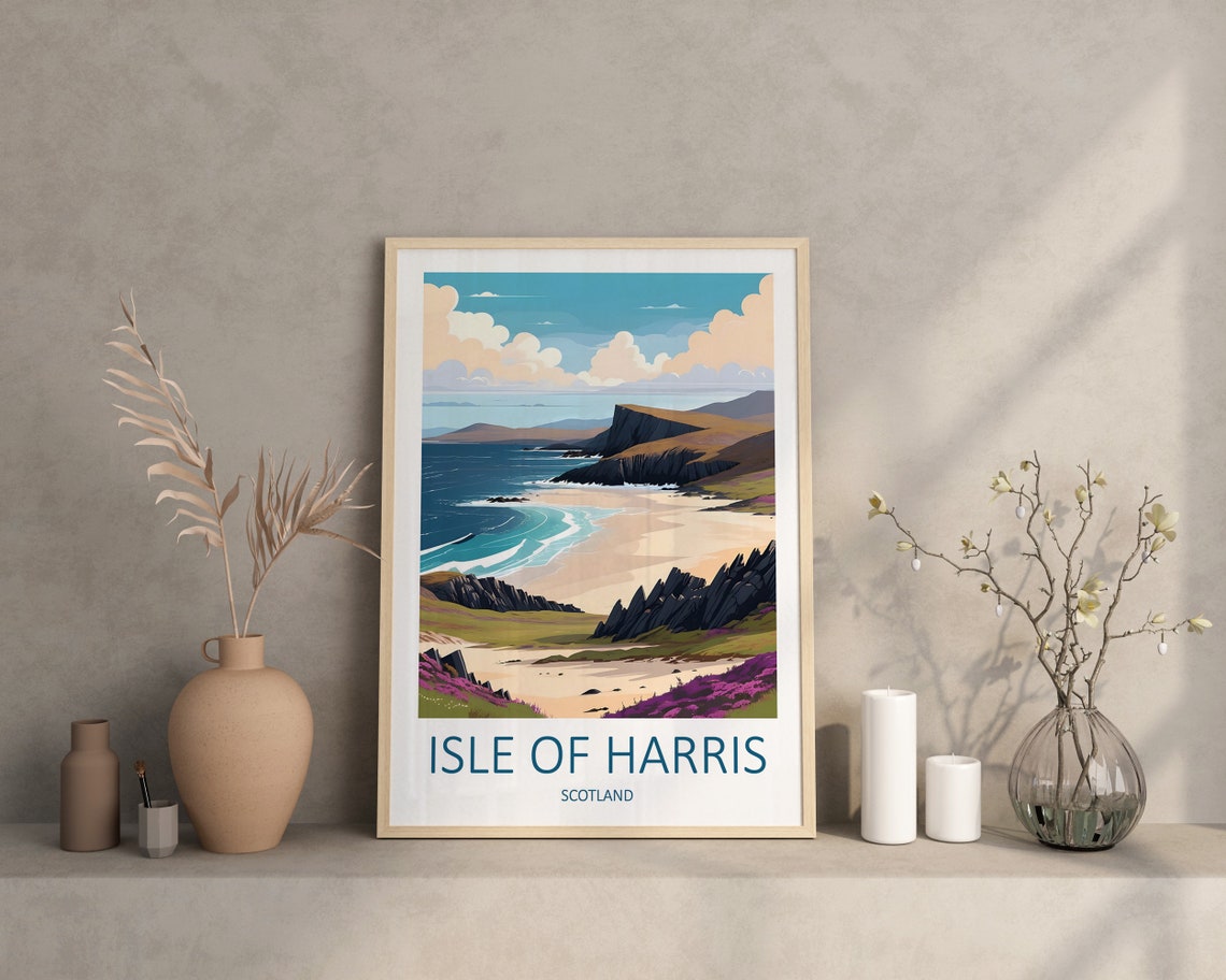 Isle Of Harris Scotland Wild Beach With Heather Covered Hills Poster - Image 4