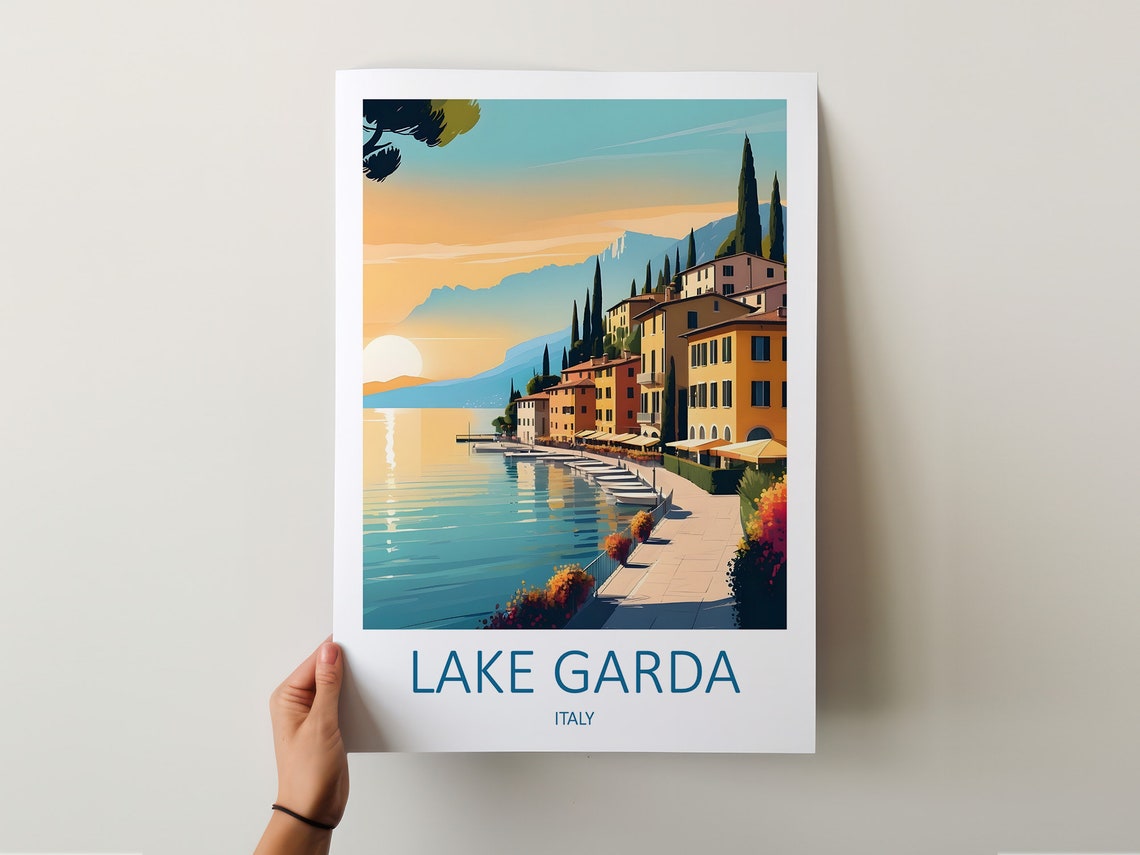 Lake Garda Italy Lakeside Village Promenade At Golden Sunset Poster - Image 5