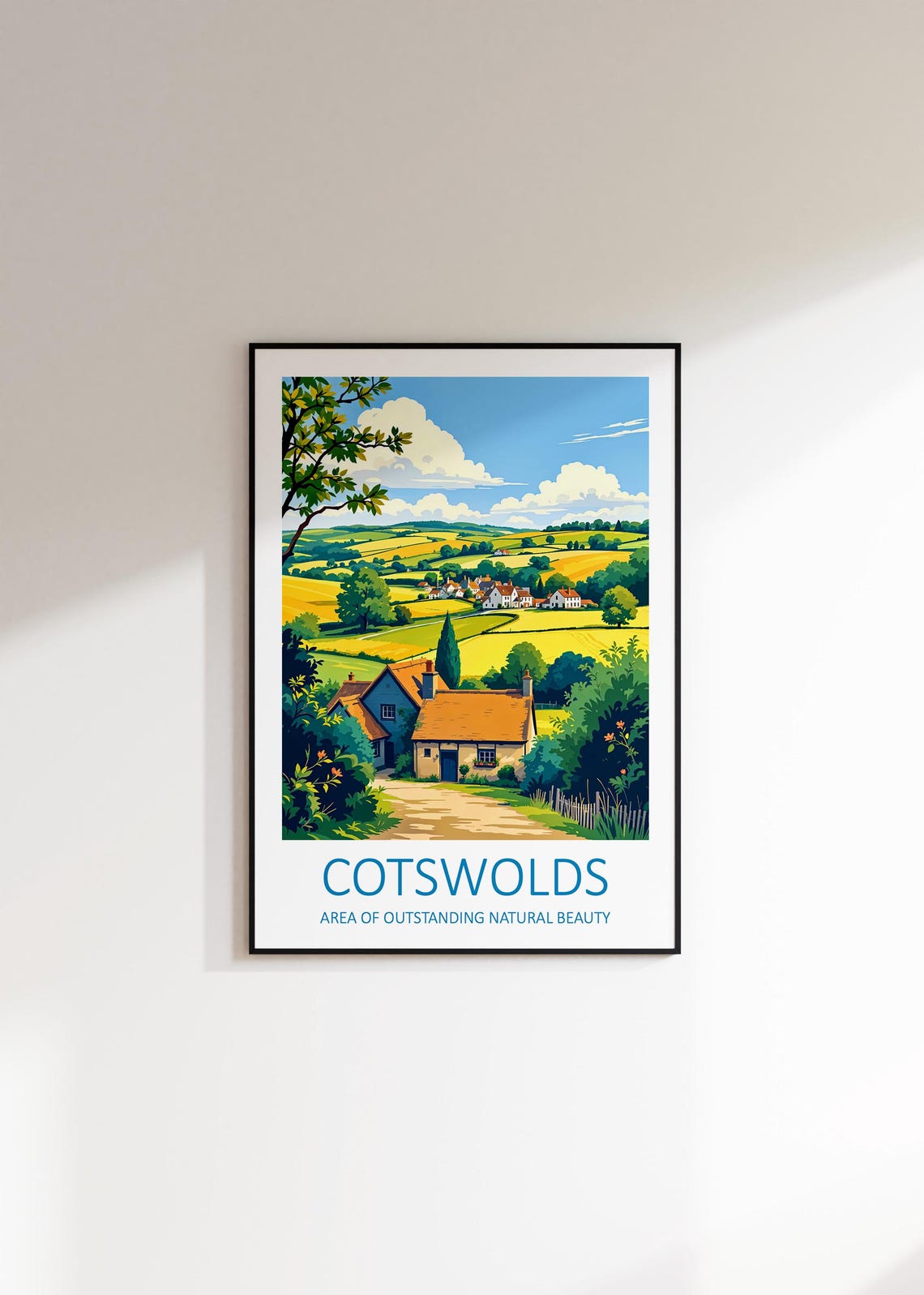 Cotswolds England Rolling Countryside Village and Stone Cottage Poster - Image 2