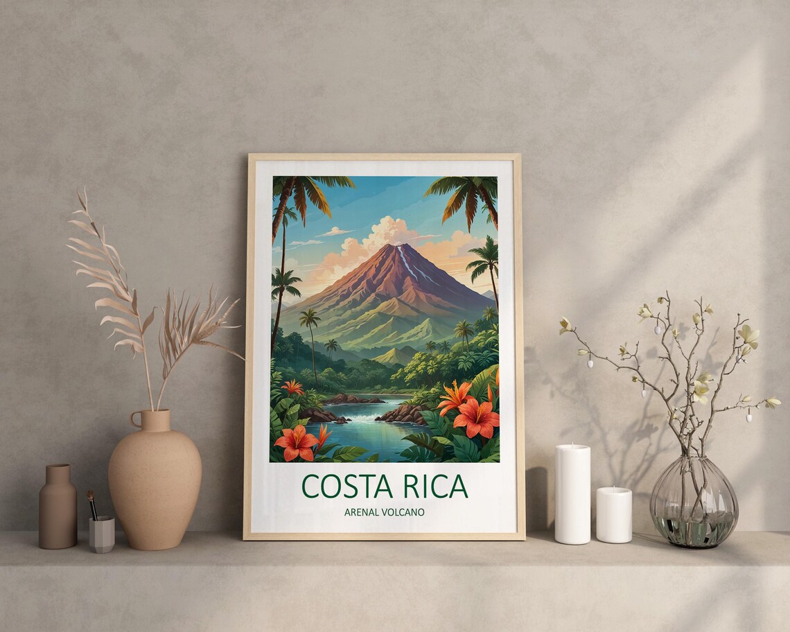 Costa Rica Arenal Volcano Tropical Lagoon Sunrise Jungle Poster - Image 2